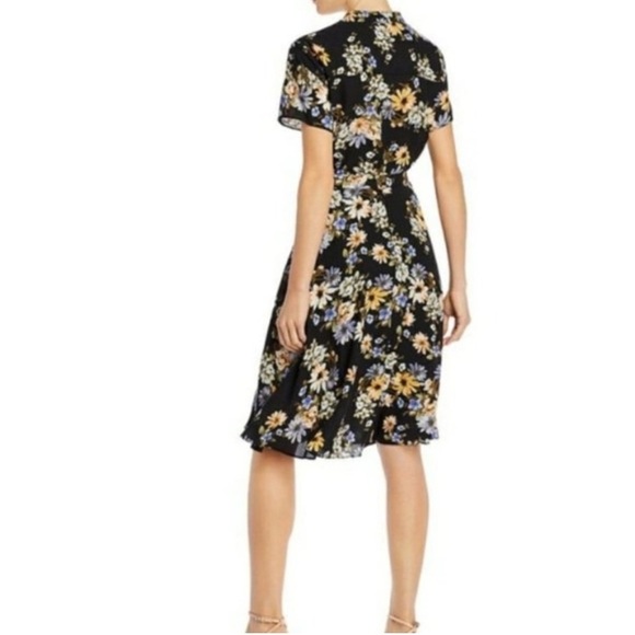 Nanette Lepore size 2 BLACK DREAM CLOUD belted pleated Floral Midi Dress - Picture 2 of 13